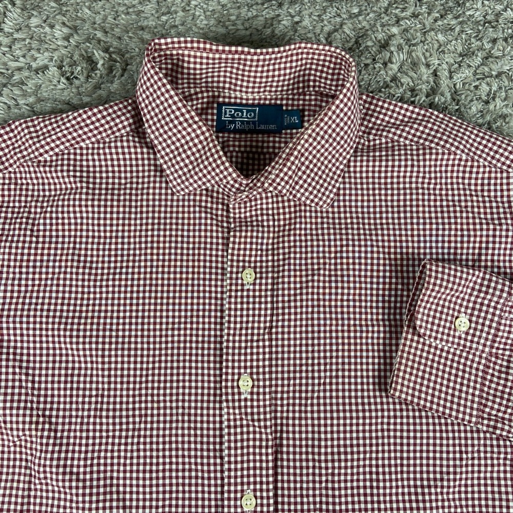 Polo Ralph Lauren Mens XL Red Gingham Plaid Long Sleeve Button Down Shirt Cotton